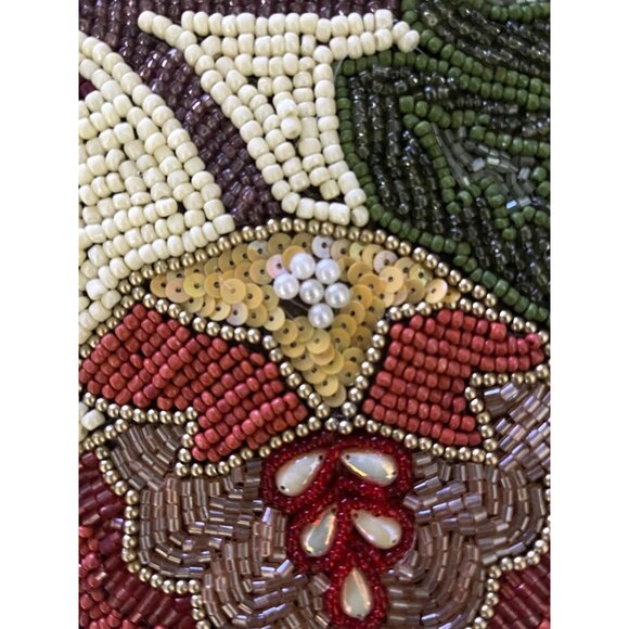 Pier 1 Beaded Floral Table Runner With Autumn Leaves Design 37"x16" - Picture 2 of 3